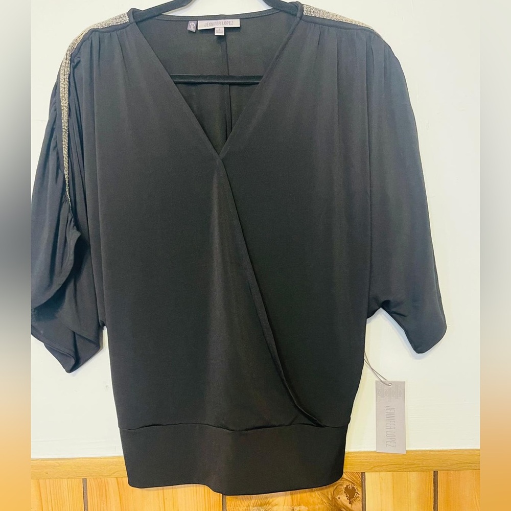 Jennifer Lopez Black Wrap Blouse